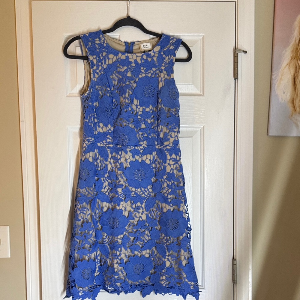 ECI Blue and Cream Lace Dress